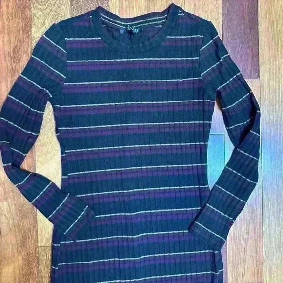 Dynamite | Striped long sleeve sweater black purple tan dress size medium - Picture 3 of 6